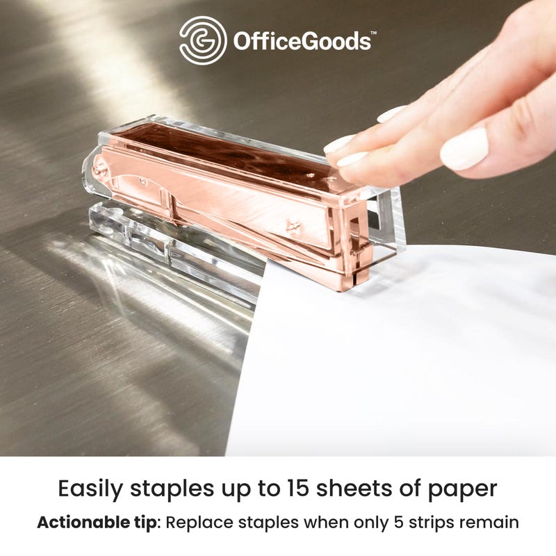 OfficeGoods Acrylic Stapler - Aesthetic Staplers for Desk  Home or Office - Unique and Stylish Design - Take Standard 1.4 inch of Staples - Rosegold - Image 4